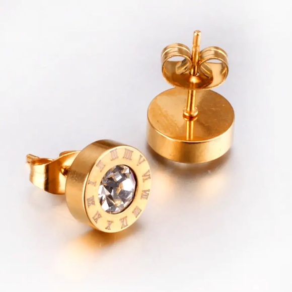 Dainty Roman Numeral Crystal Stud Earrings - Picture 7 of 7